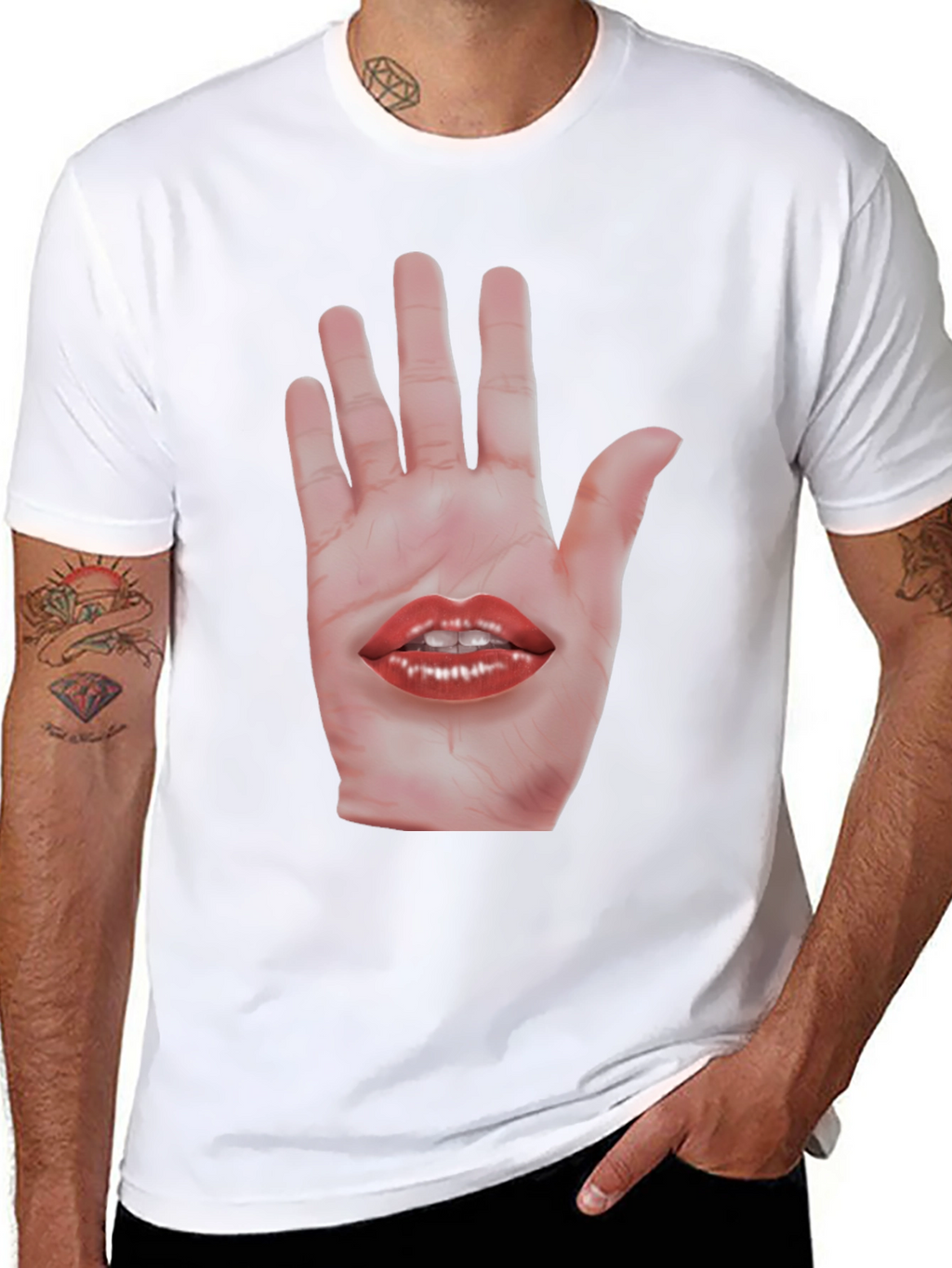 Surreal Hand and Lips Graphic T-Shirt