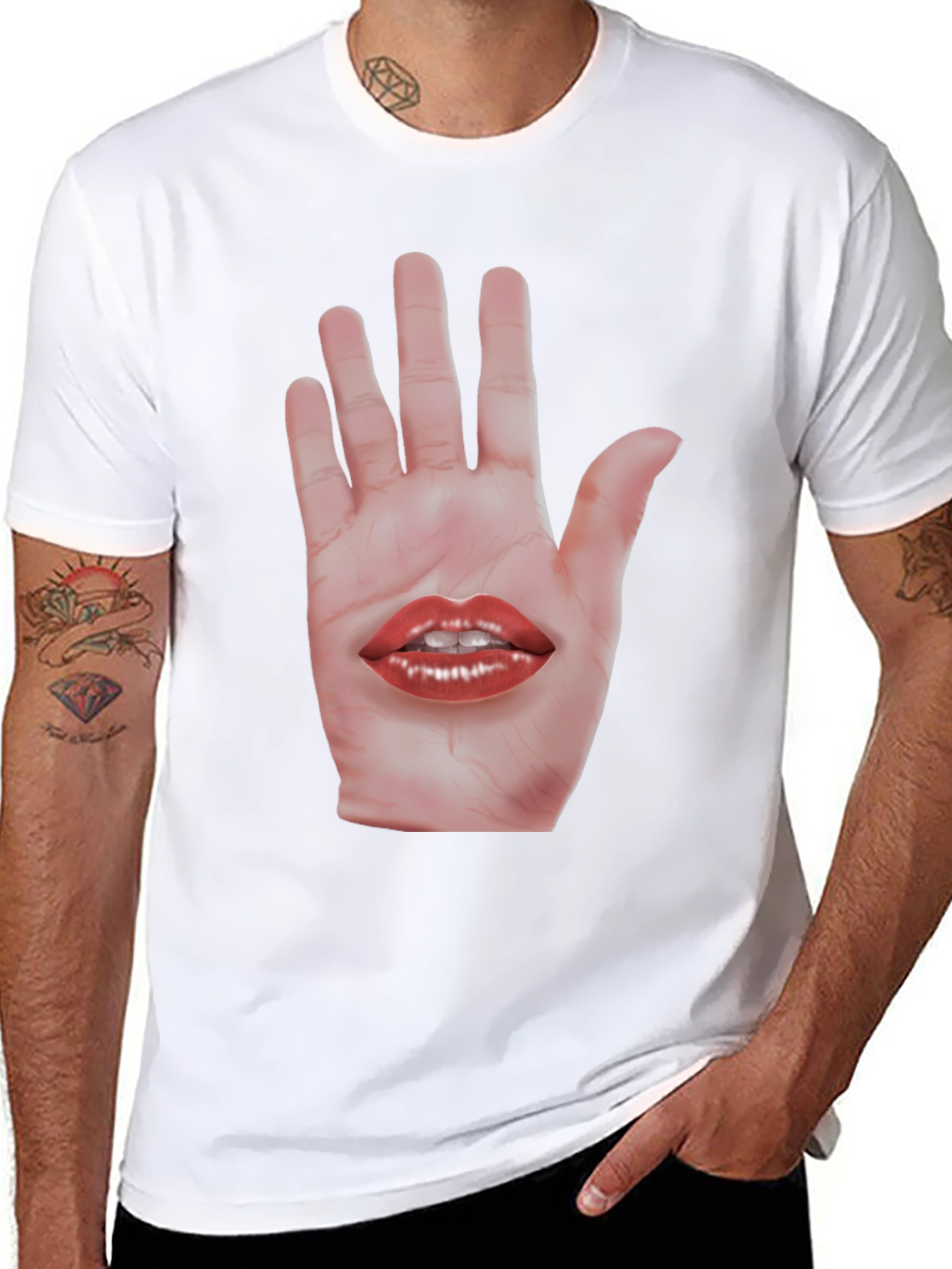 Surreal Hand and Lips Graphic T-Shirt