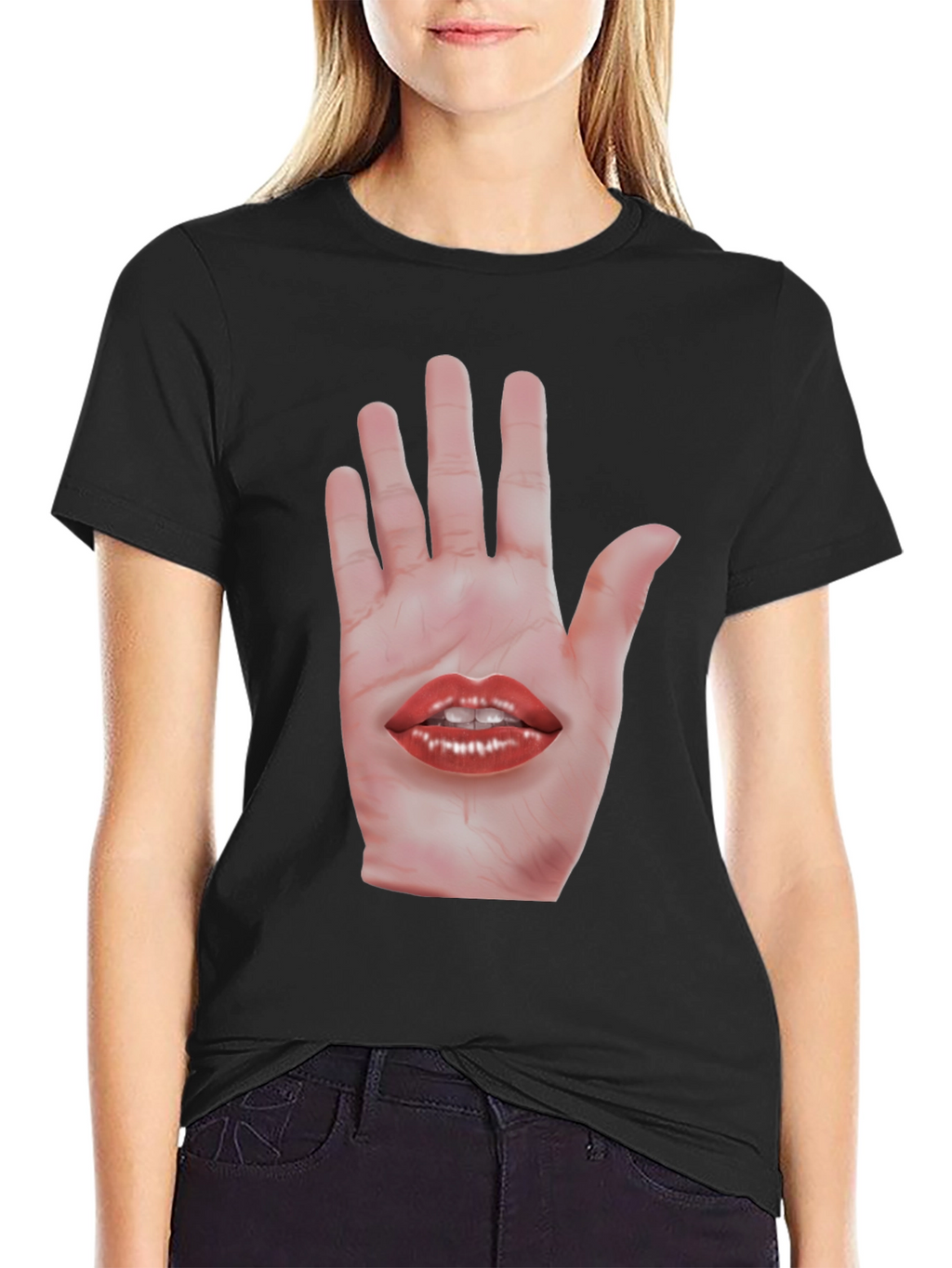 Surreal Hand and Lips Graphic T-Shirt