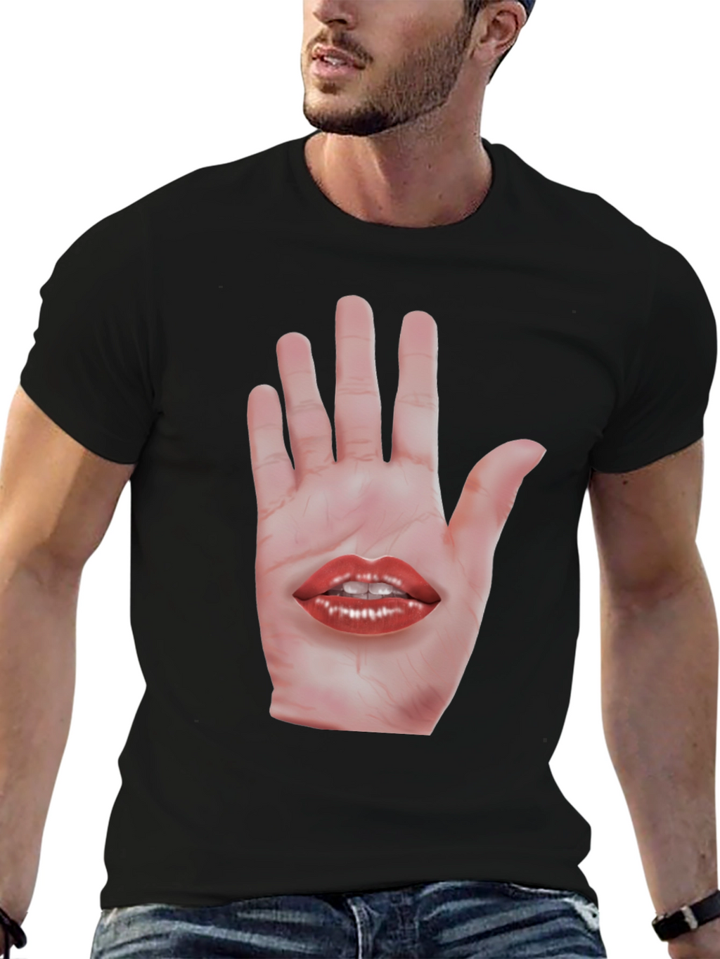 Surreal Hand and Lips Graphic T-Shirt