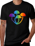 Rainbow Mushroom Graphic Black T-Shirt