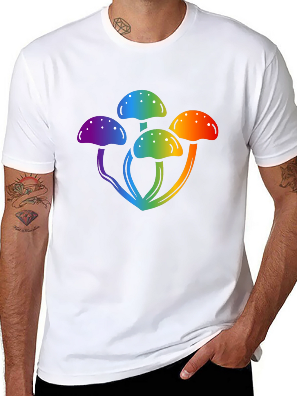 Rainbow Mushroom Graphic Black T-Shirt