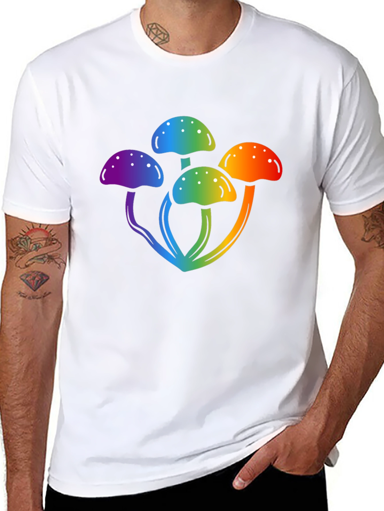 Rainbow Mushroom Graphic Black T-Shirt