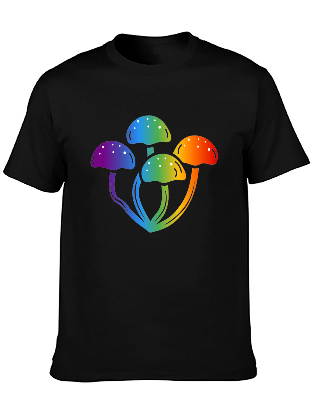 Rainbow Mushroom Graphic Black T-Shirt