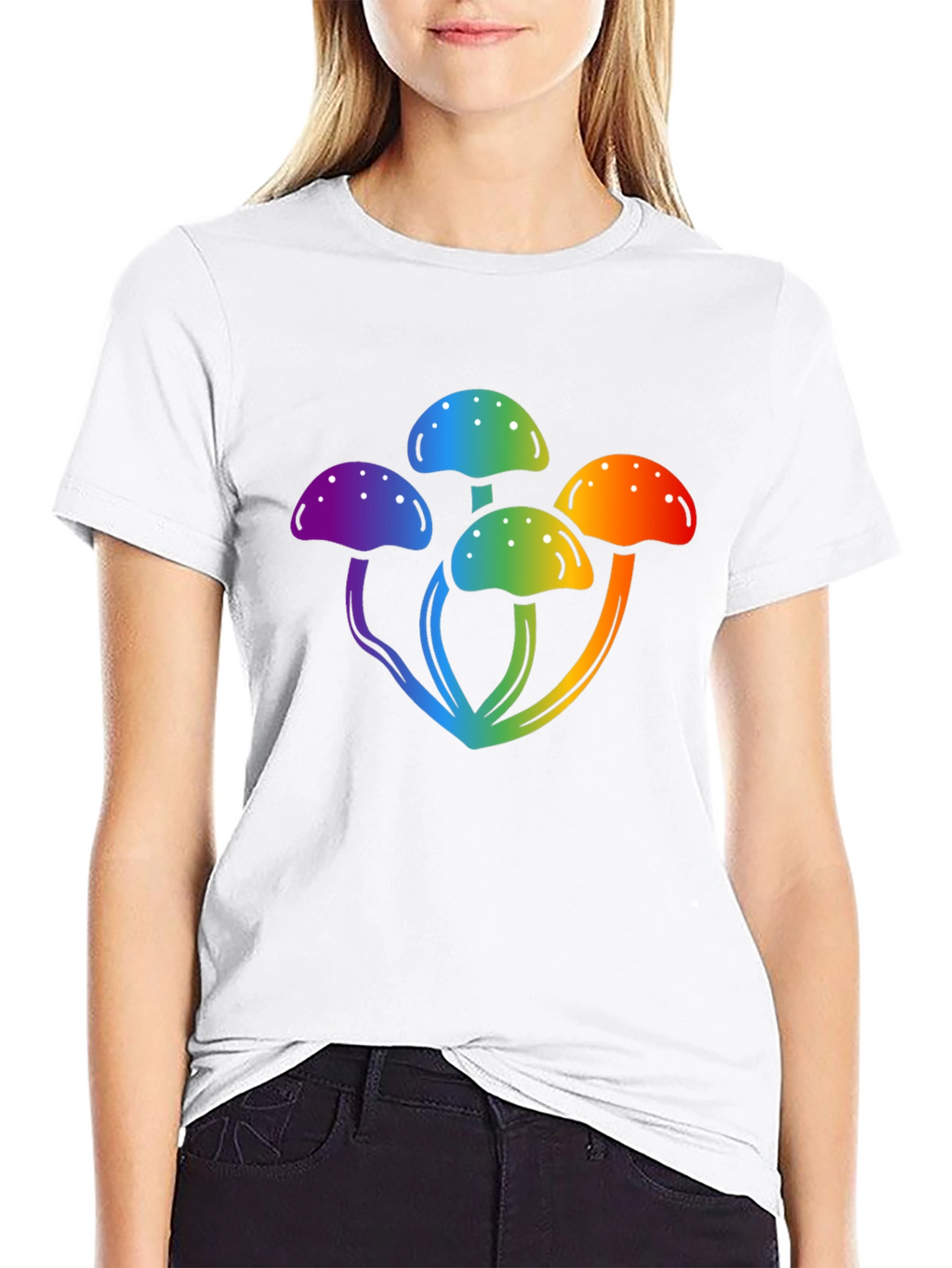 Rainbow Mushroom Graphic Black T-Shirt