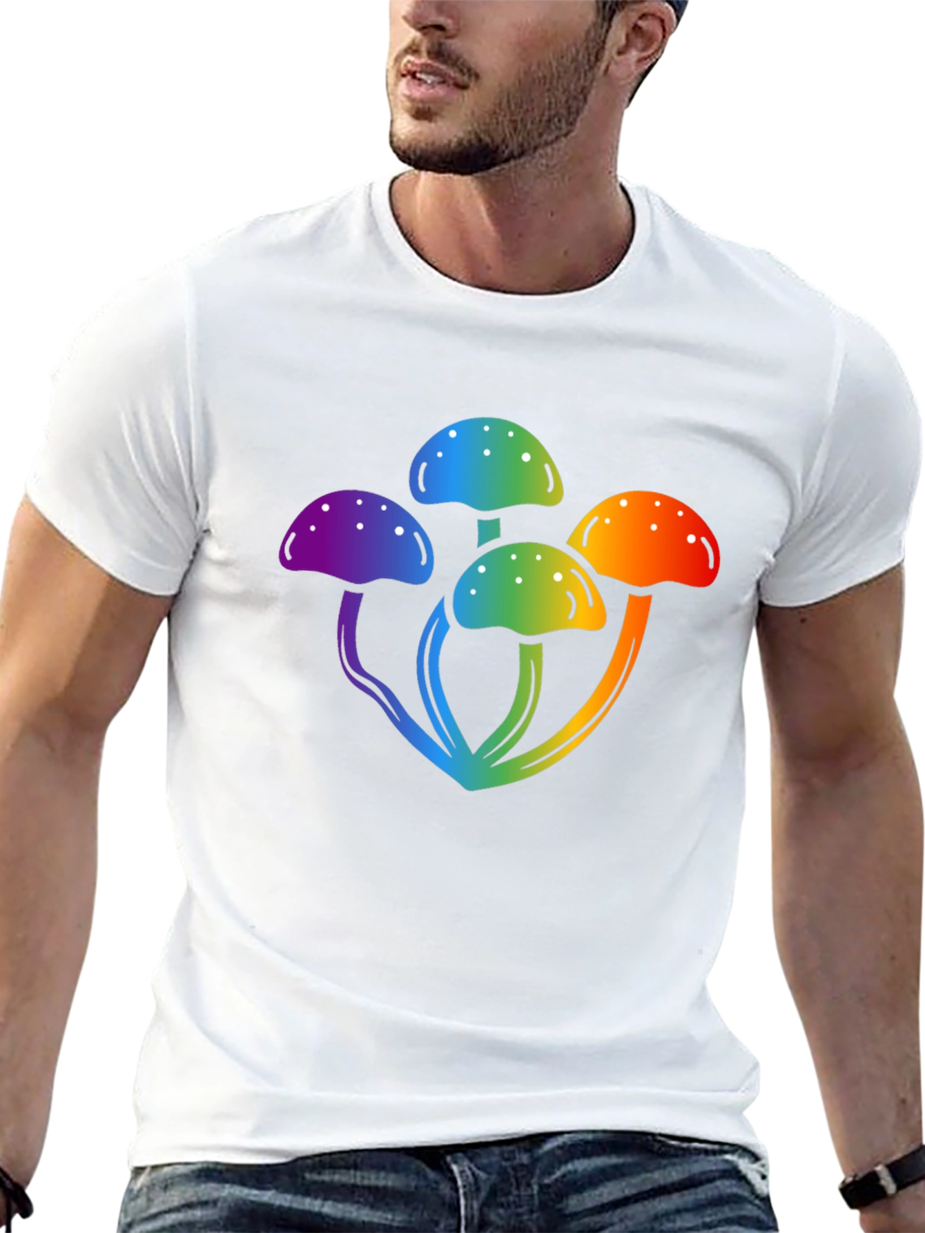 Rainbow Mushroom Graphic Black T-Shirt