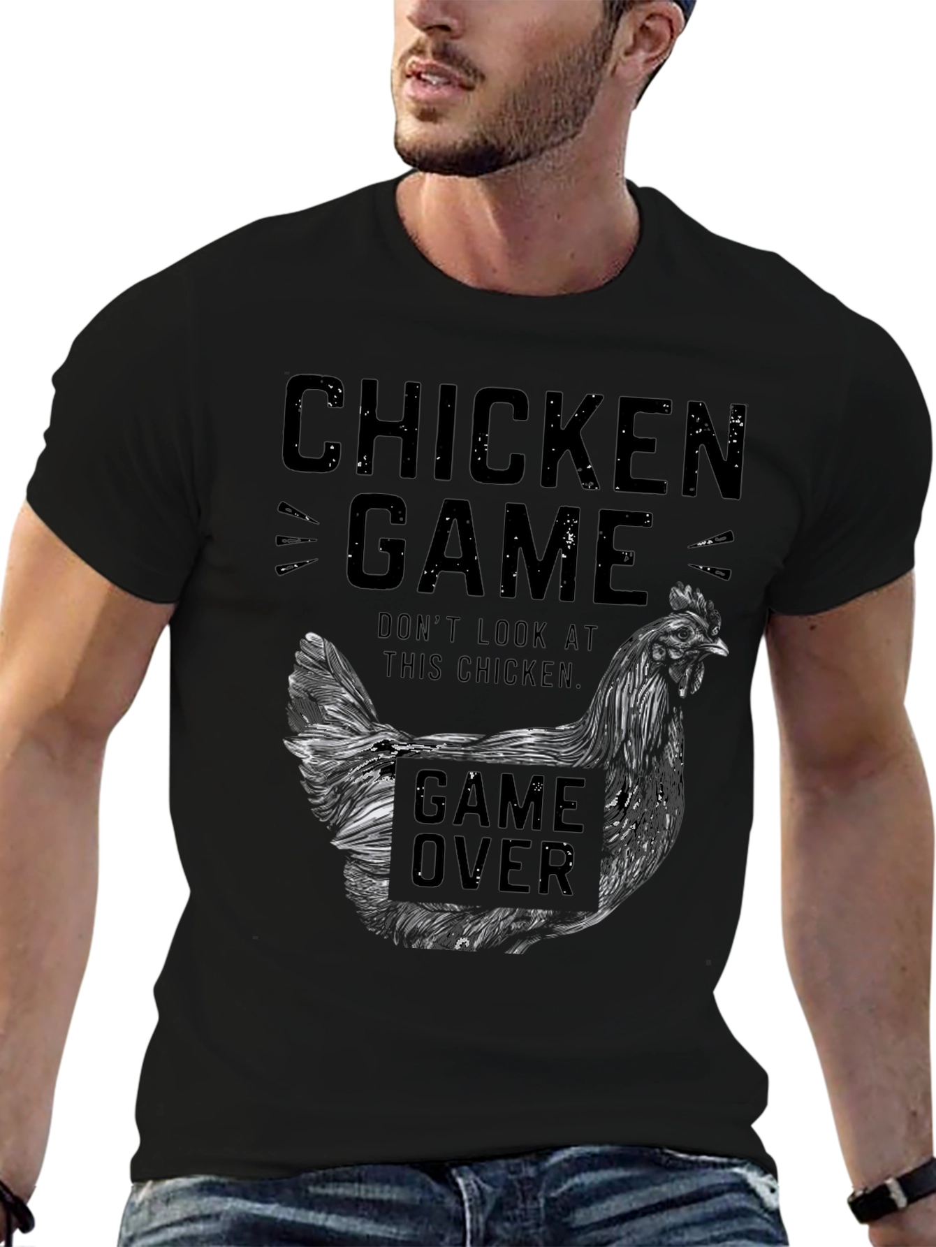 Chicken Game Black Graphic Tee for Men