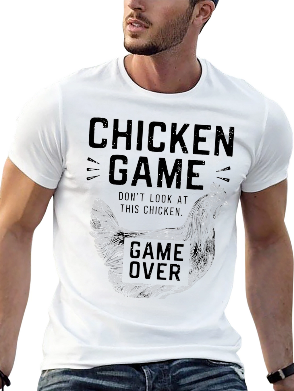 Chicken Game Black Graphic Tee for Men