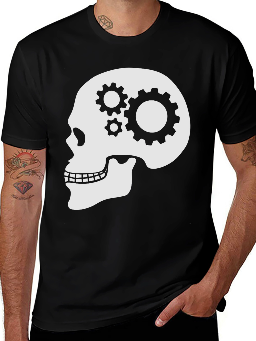 Gearhead Skull Graphic T-Shirt - Black Cotton Tee