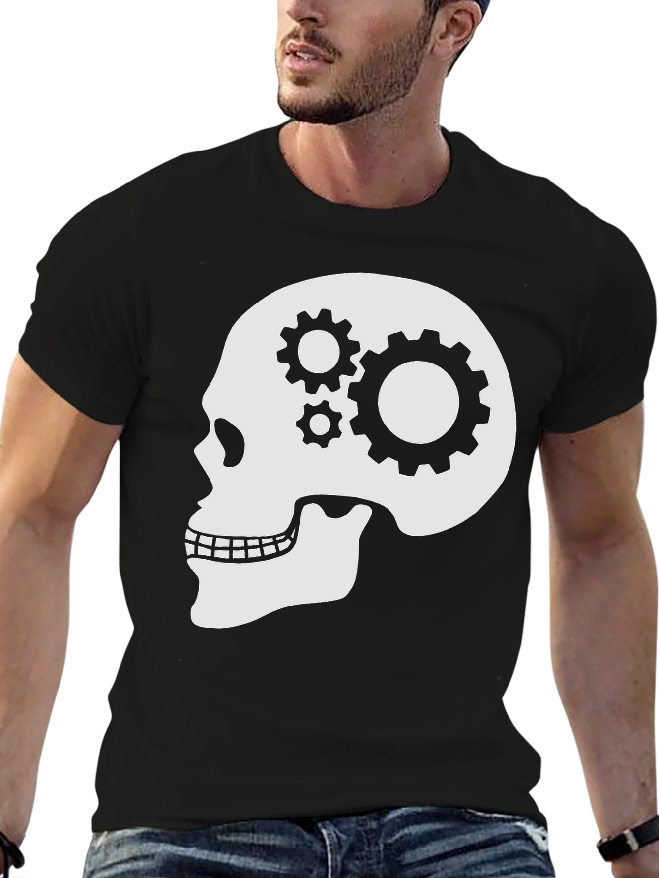 Gearhead Skull Graphic T-Shirt - Black Cotton Tee