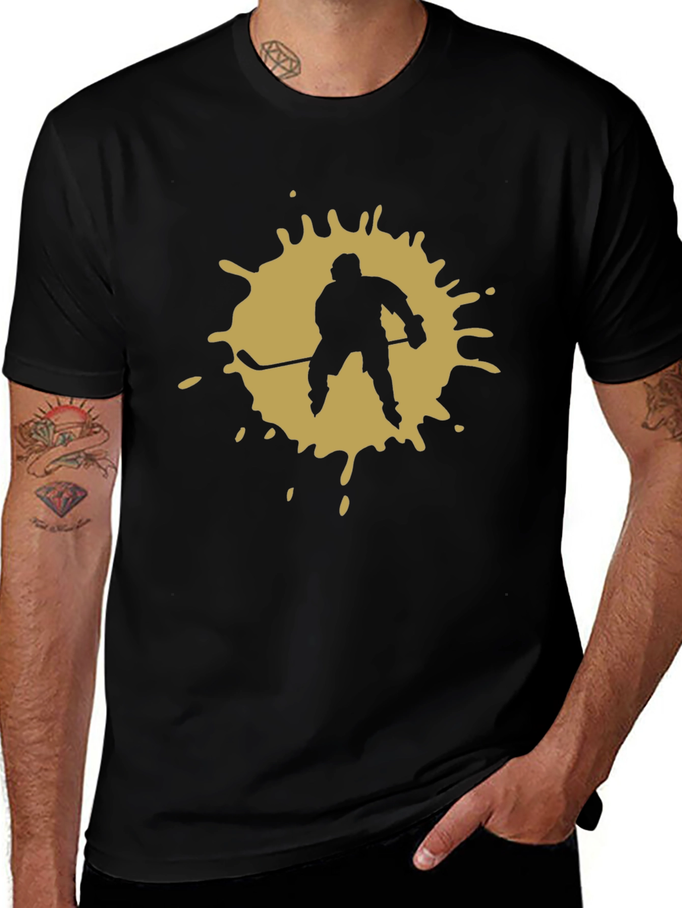 Hockey Player Splatter Graphic T-Shirt