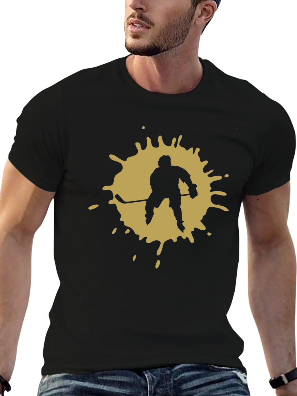 Hockey Player Splatter Graphic T-Shirt