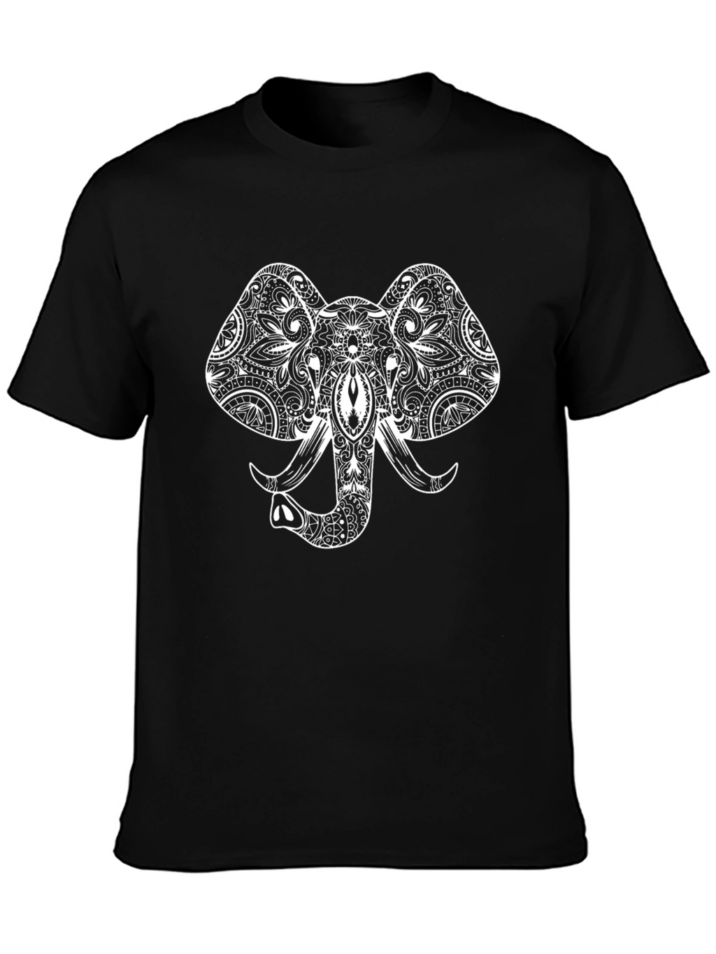 Elephant Mandala Graphic Tee - Black Casual Top