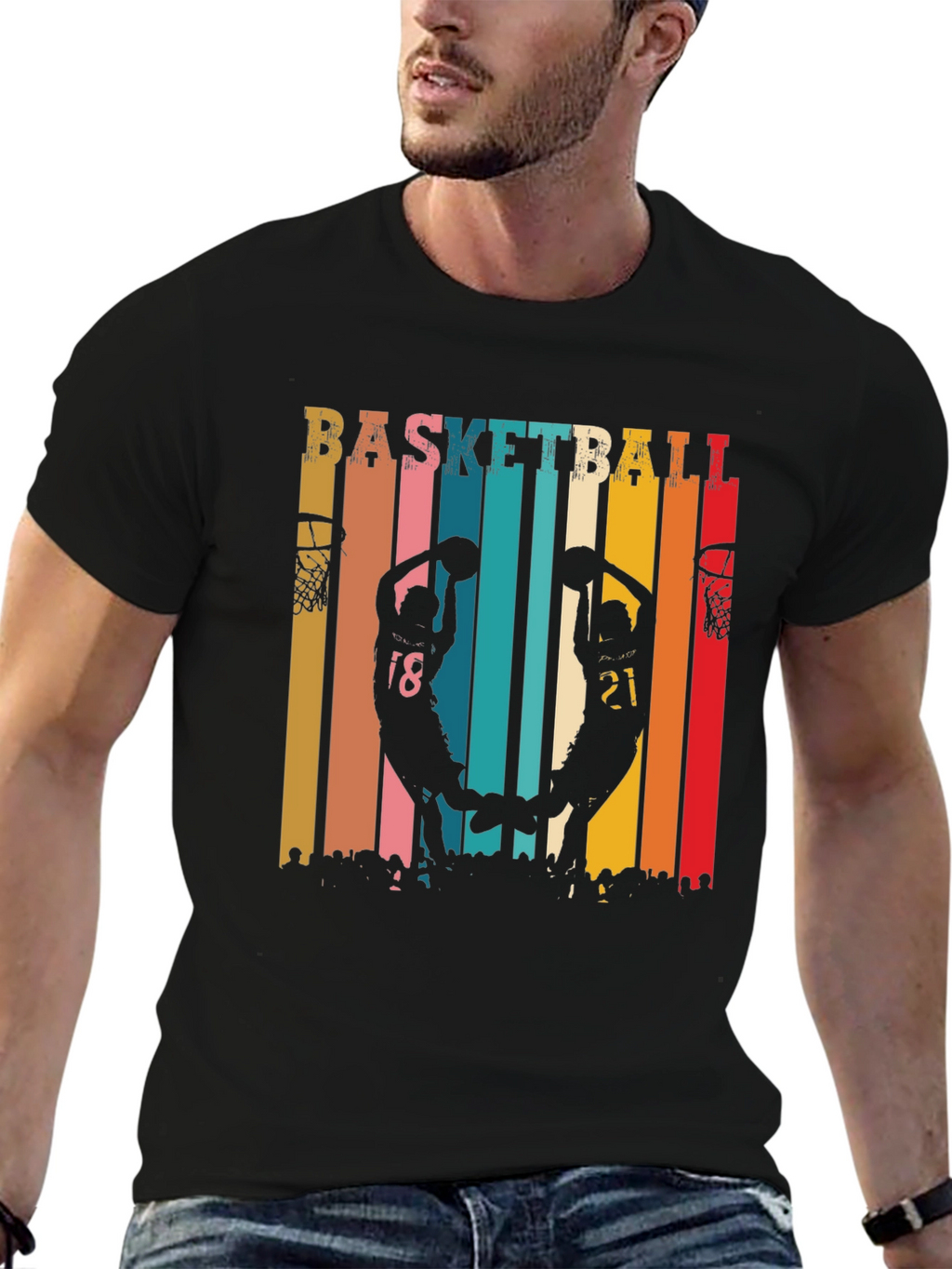 Basketball Silhouette Graphic Tee - Retro Style