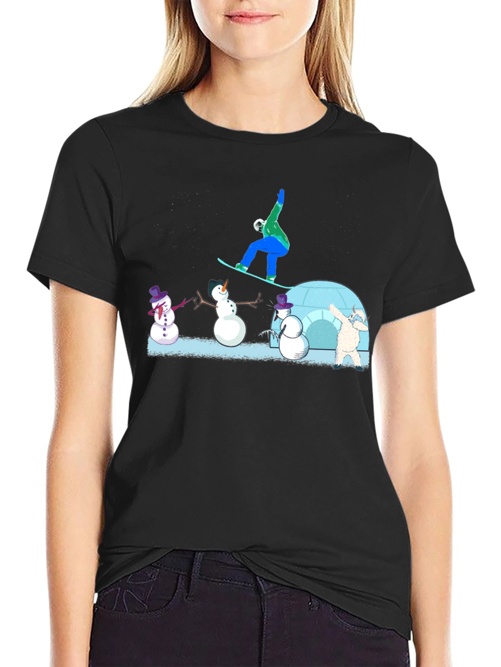 Snowboarder and Snowmen Graphic T-Shirt