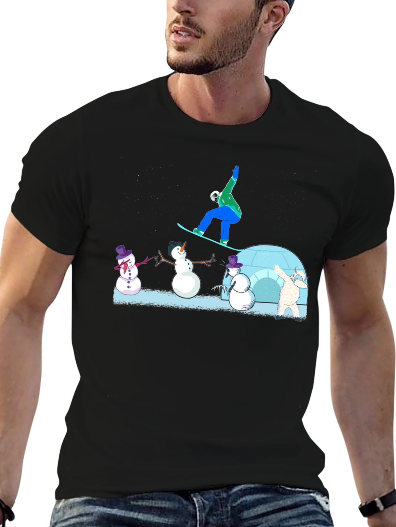 Snowboarder and Snowmen Graphic T-Shirt