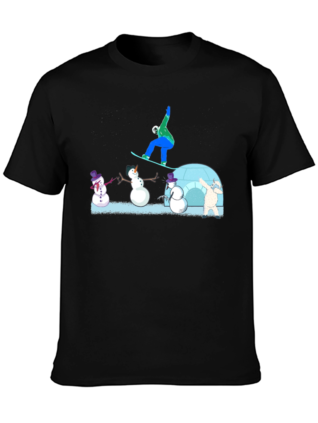 Snowboarder and Snowmen Graphic T-Shirt