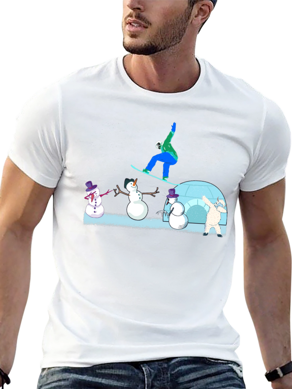 Snowboarder and Snowmen Graphic T-Shirt