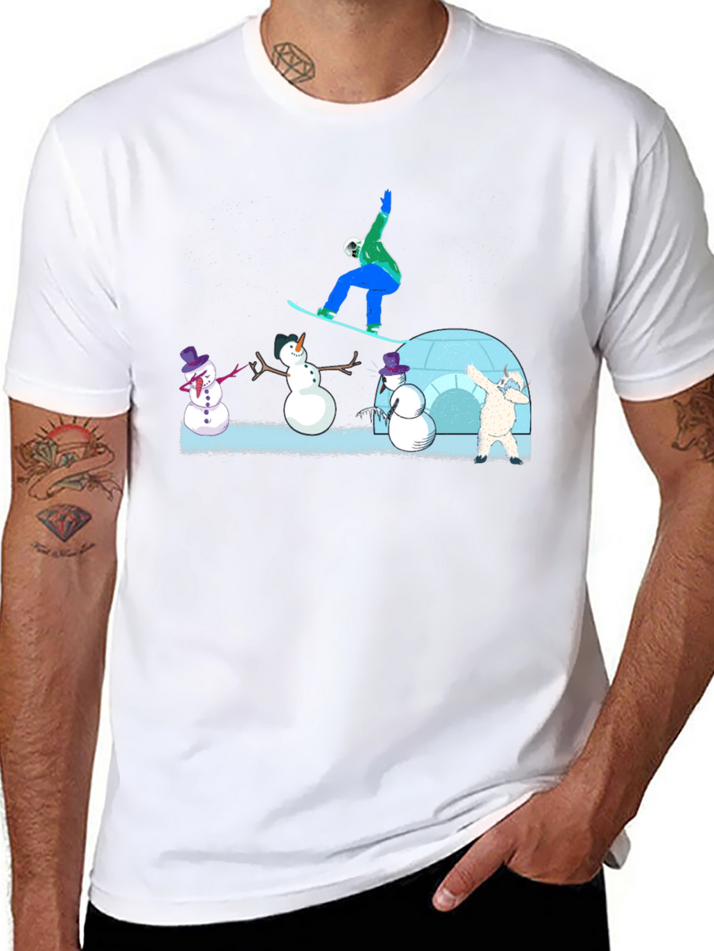Snowboarder and Snowmen Graphic T-Shirt
