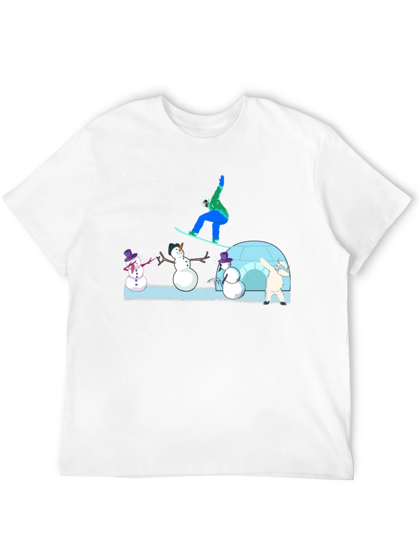 Snowboarder and Snowmen Graphic T-Shirt
