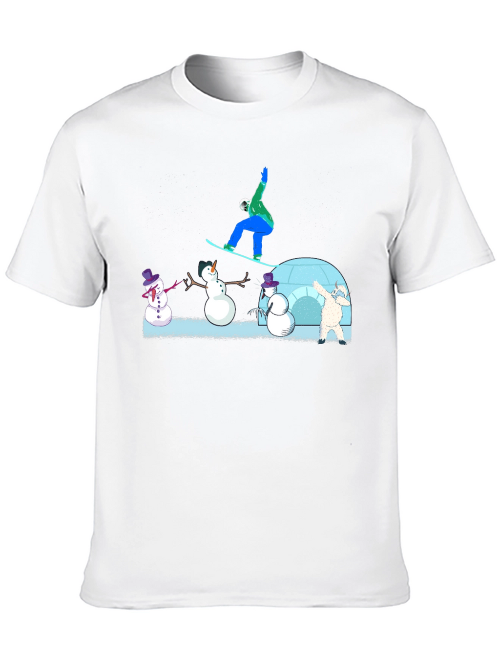 Snowboarder and Snowmen Graphic T-Shirt