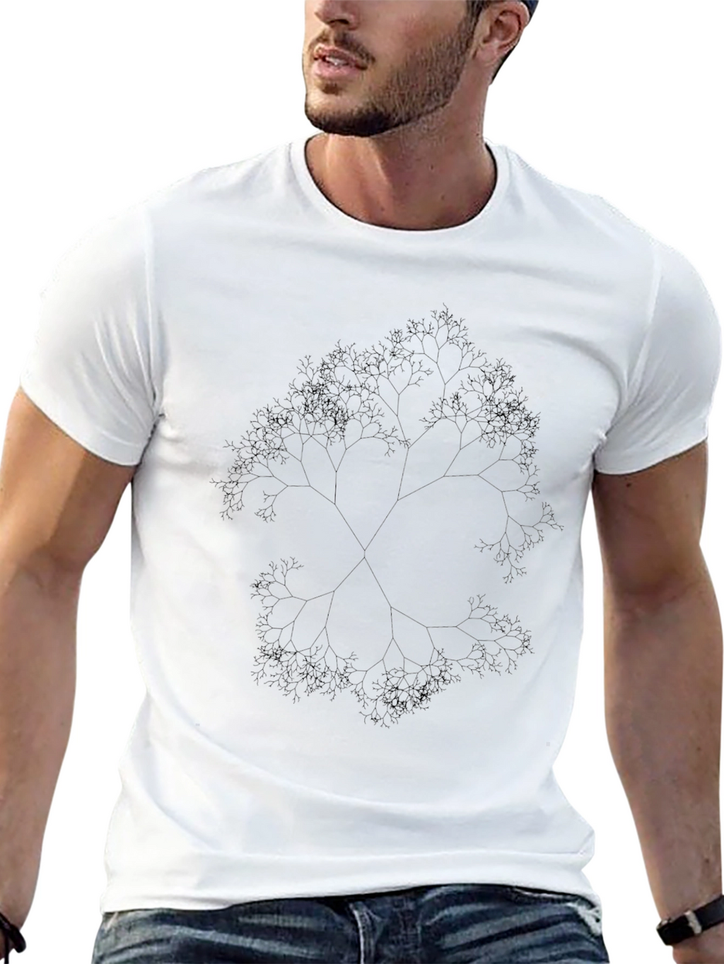 Fractal Tree Graphic Tee - Black Casual Top