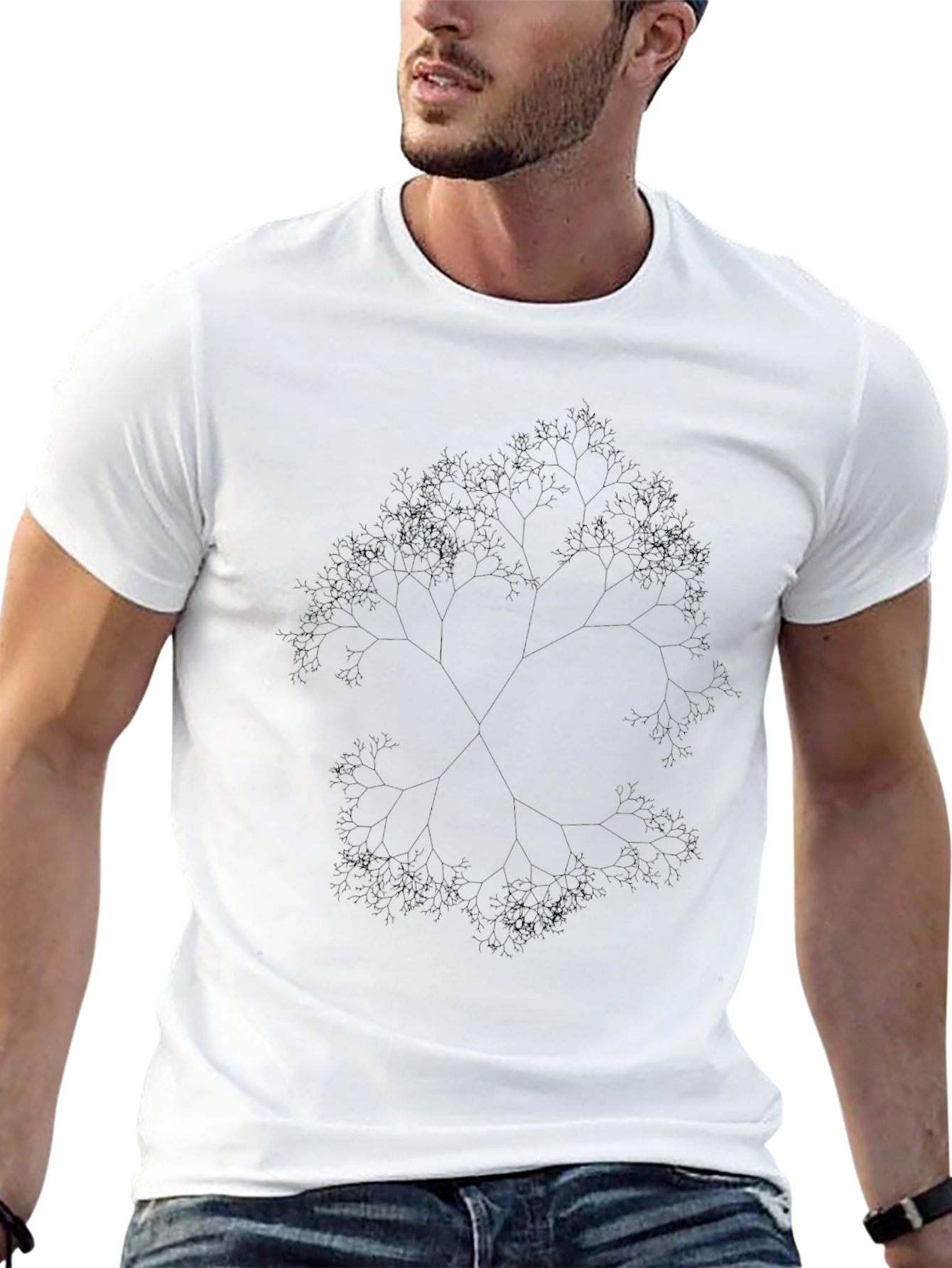 Fractal Tree Graphic Tee - Black Casual Top