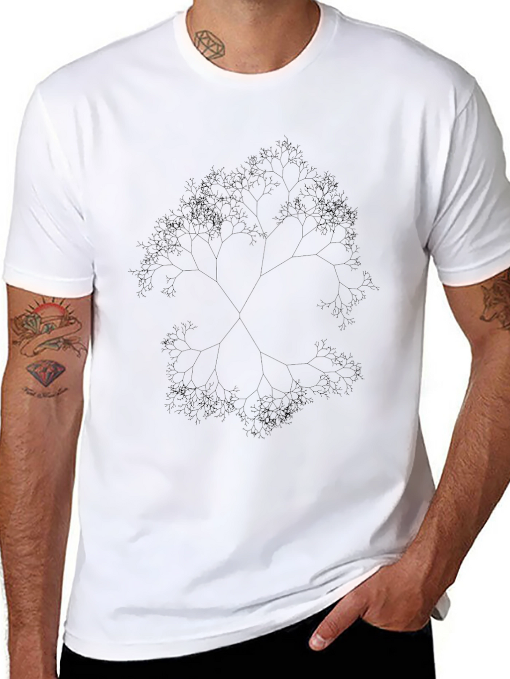 Fractal Tree Graphic Tee - Black Casual Top