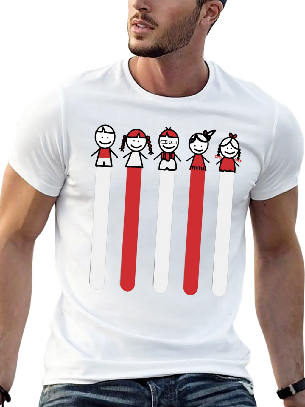 Whimsical Stick Figure Family Black Tee