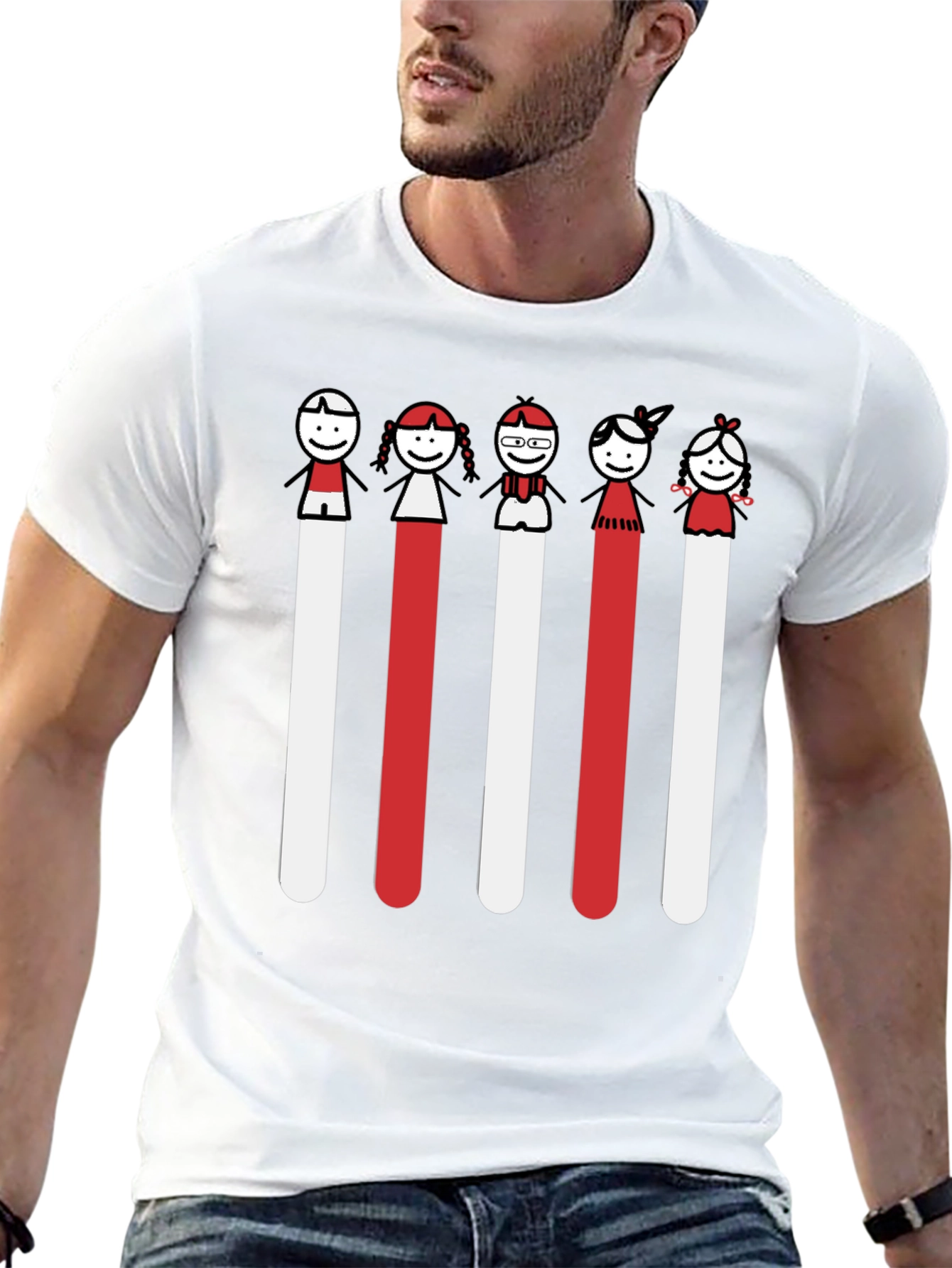 Whimsical Stick Figure Family Black Tee