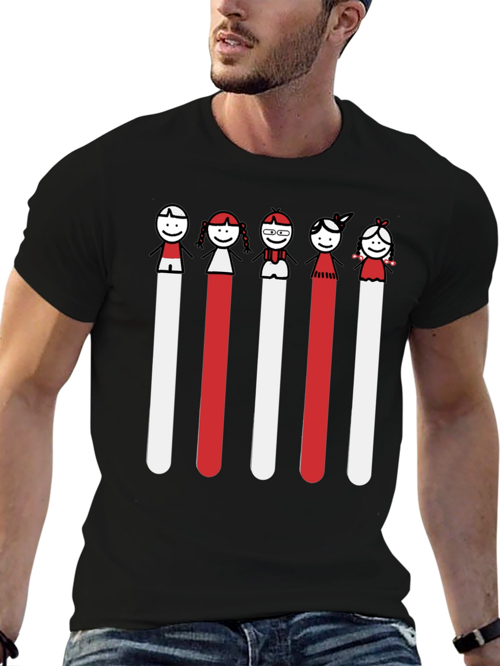 Whimsical Stick Figure Family Black Tee