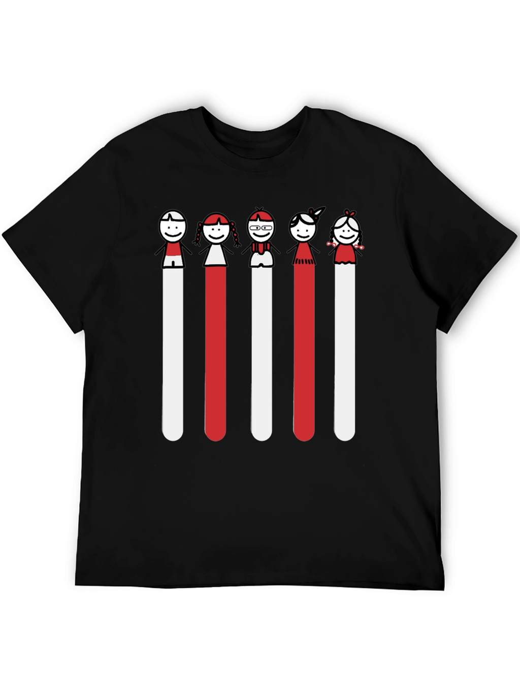 Whimsical Stick Figure Family Black Tee