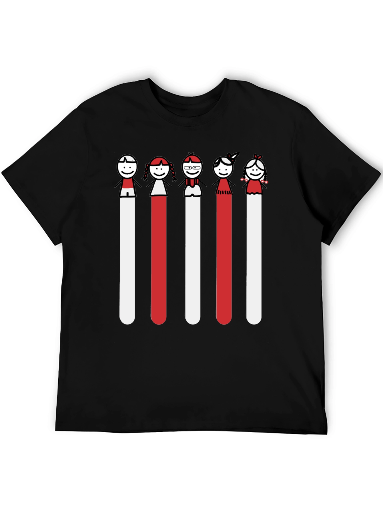 Whimsical Stick Figure Family Black Tee