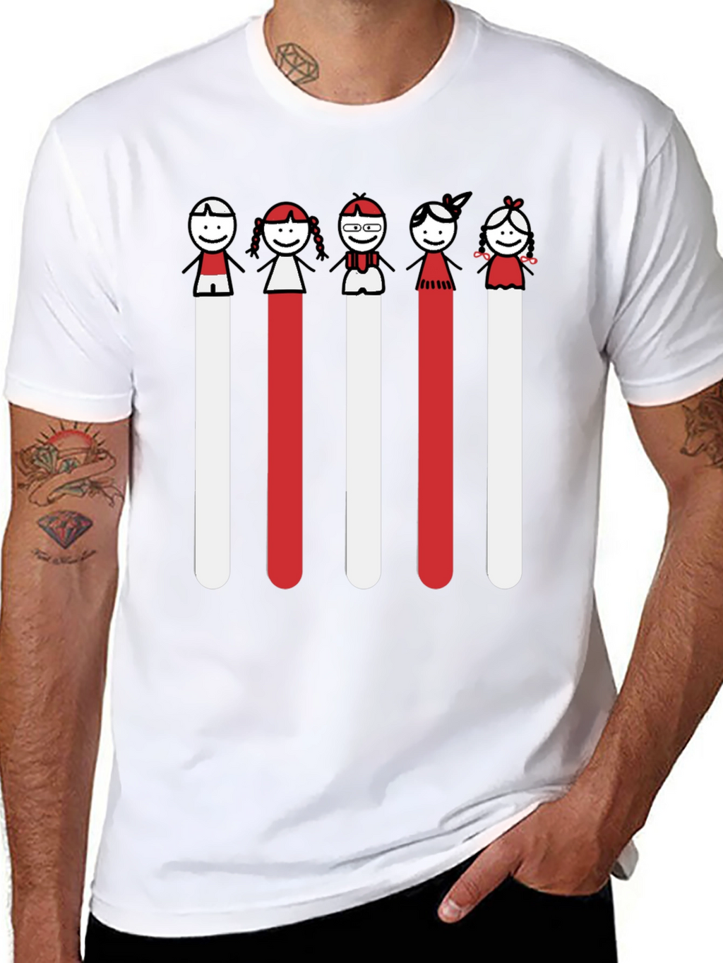 Whimsical Stick Figure Family Black Tee