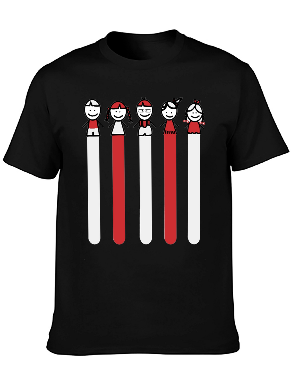 Whimsical Stick Figure Family Black Tee