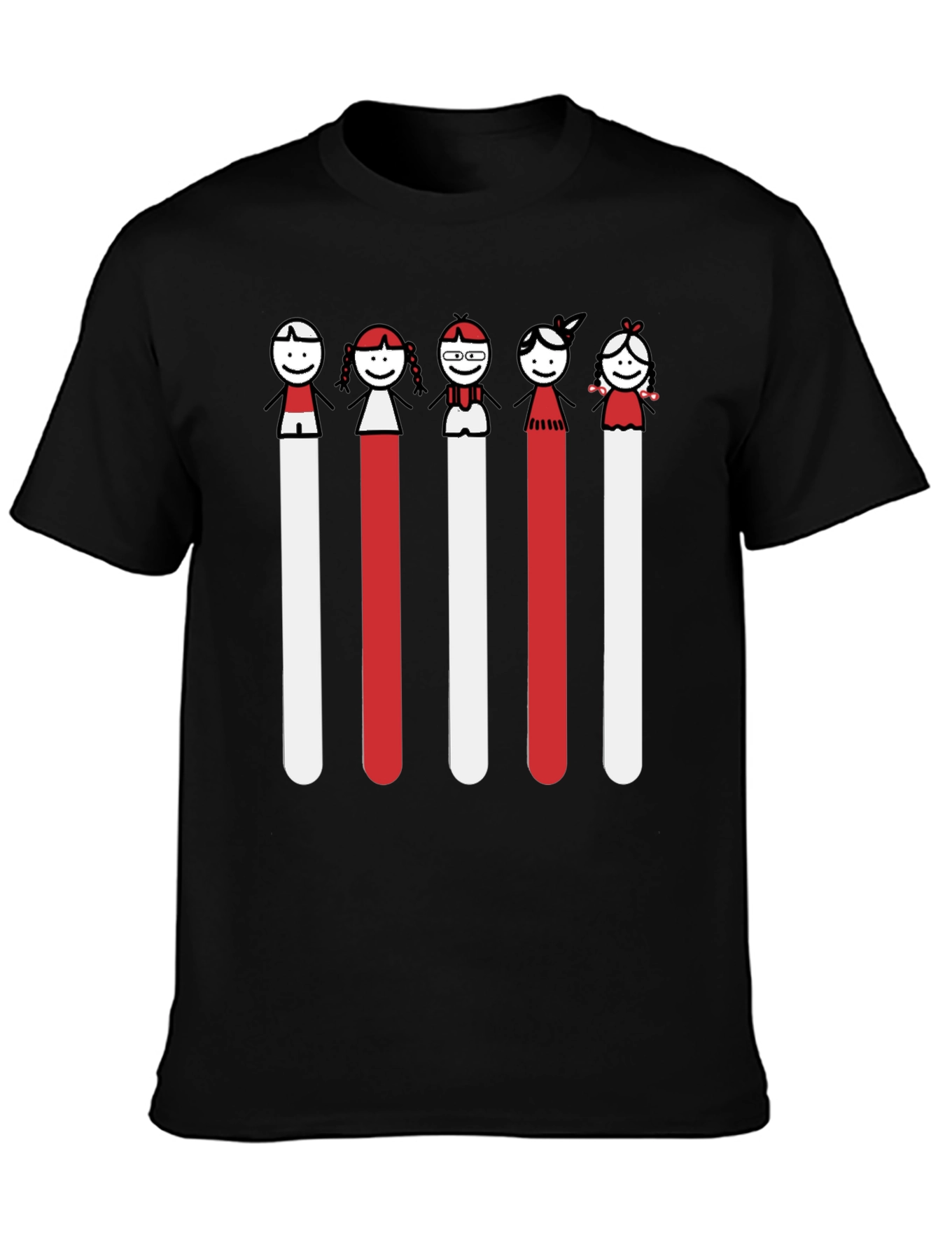 Whimsical Stick Figure Family Black Tee