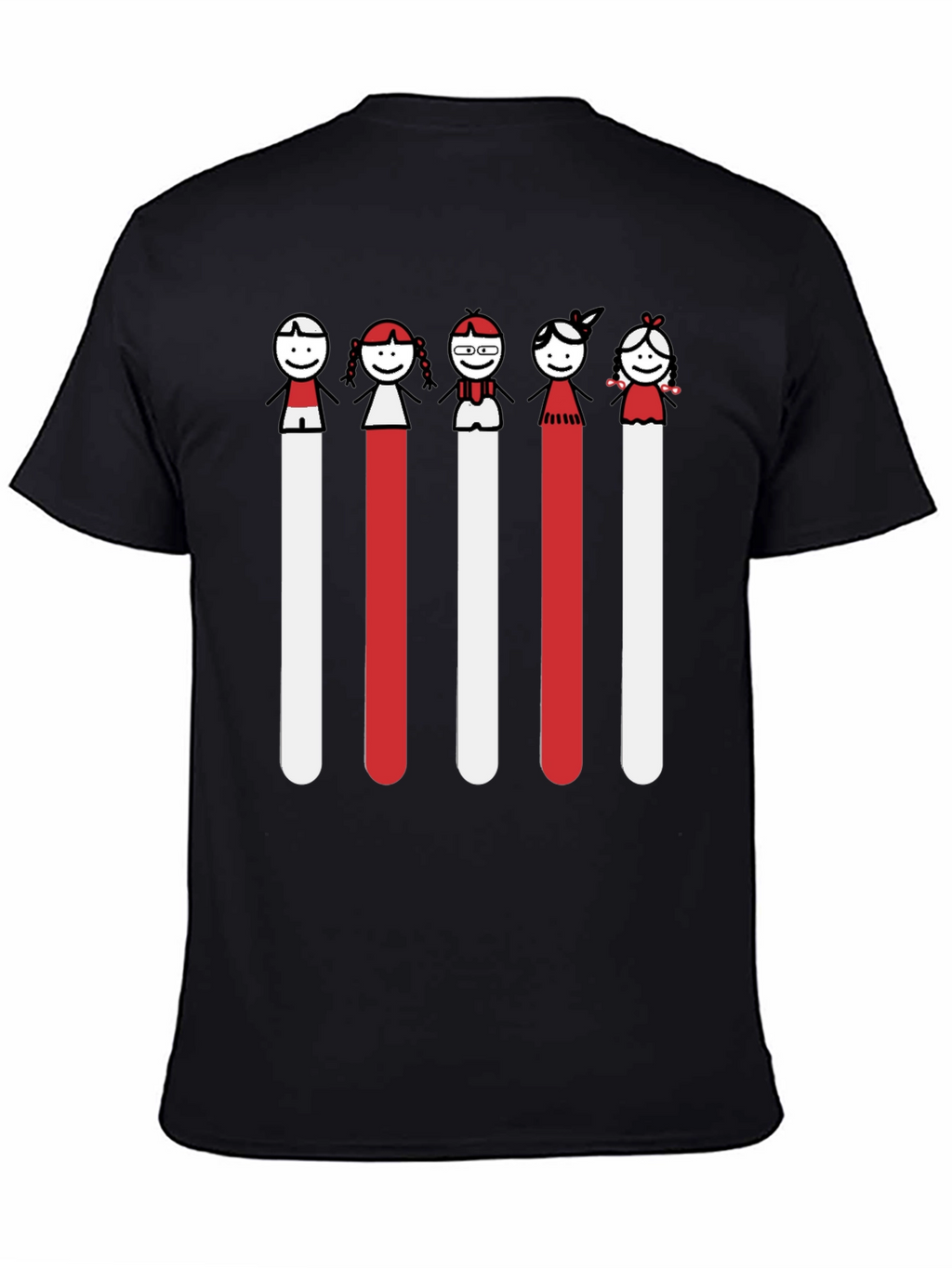 Whimsical Stick Figure Family Black Tee