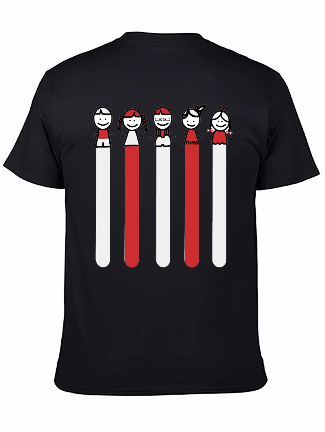 Whimsical Stick Figure Family Black Tee
