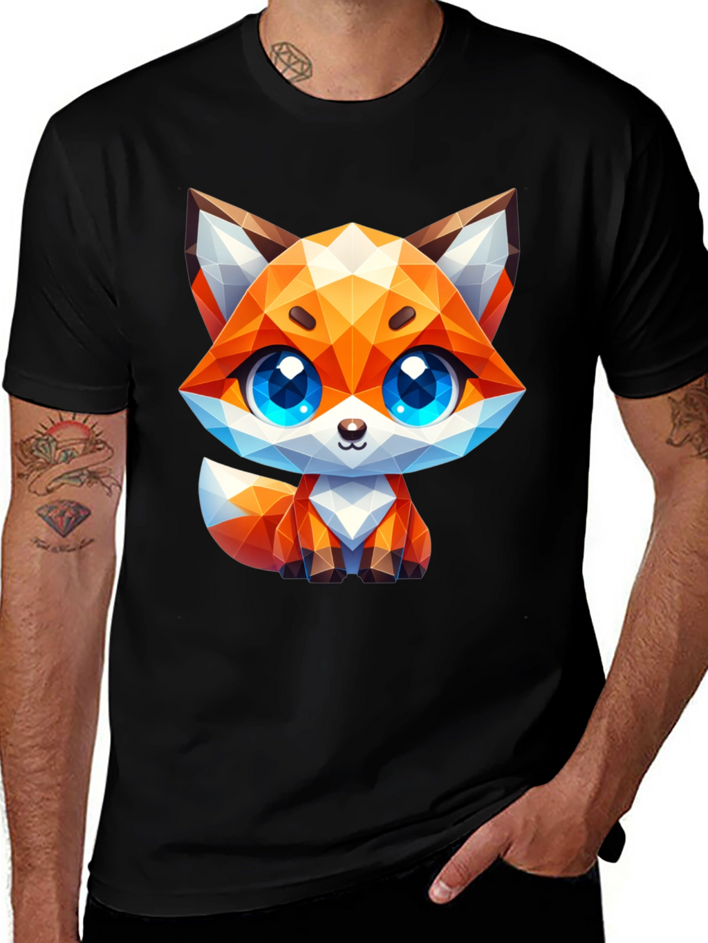 Geometric Fox Graphic Tee - Stylish Animal Print Shirt