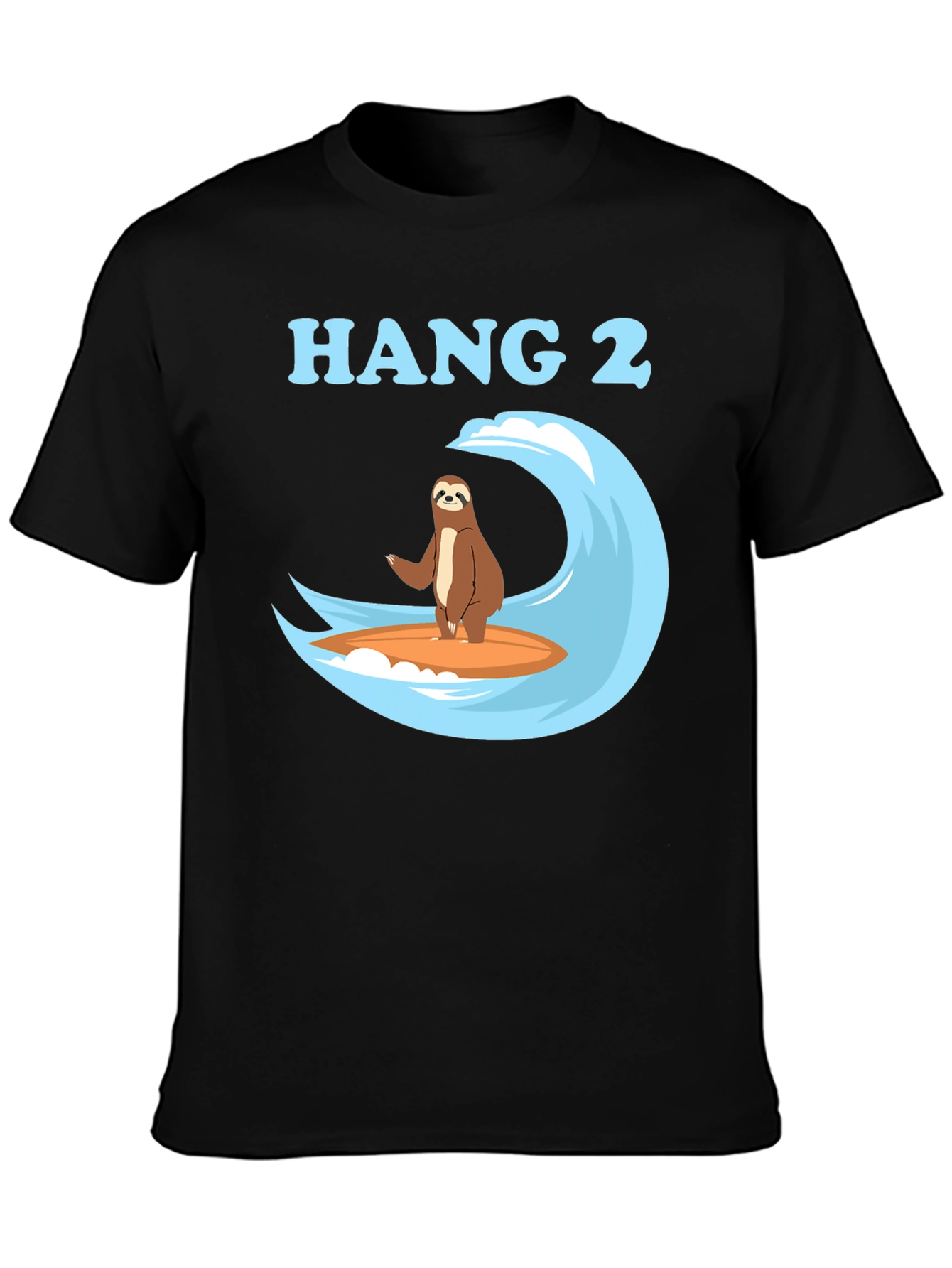 Hang 2 Sloth Surfing Graphic Tee - Black Cotton T-Shirt