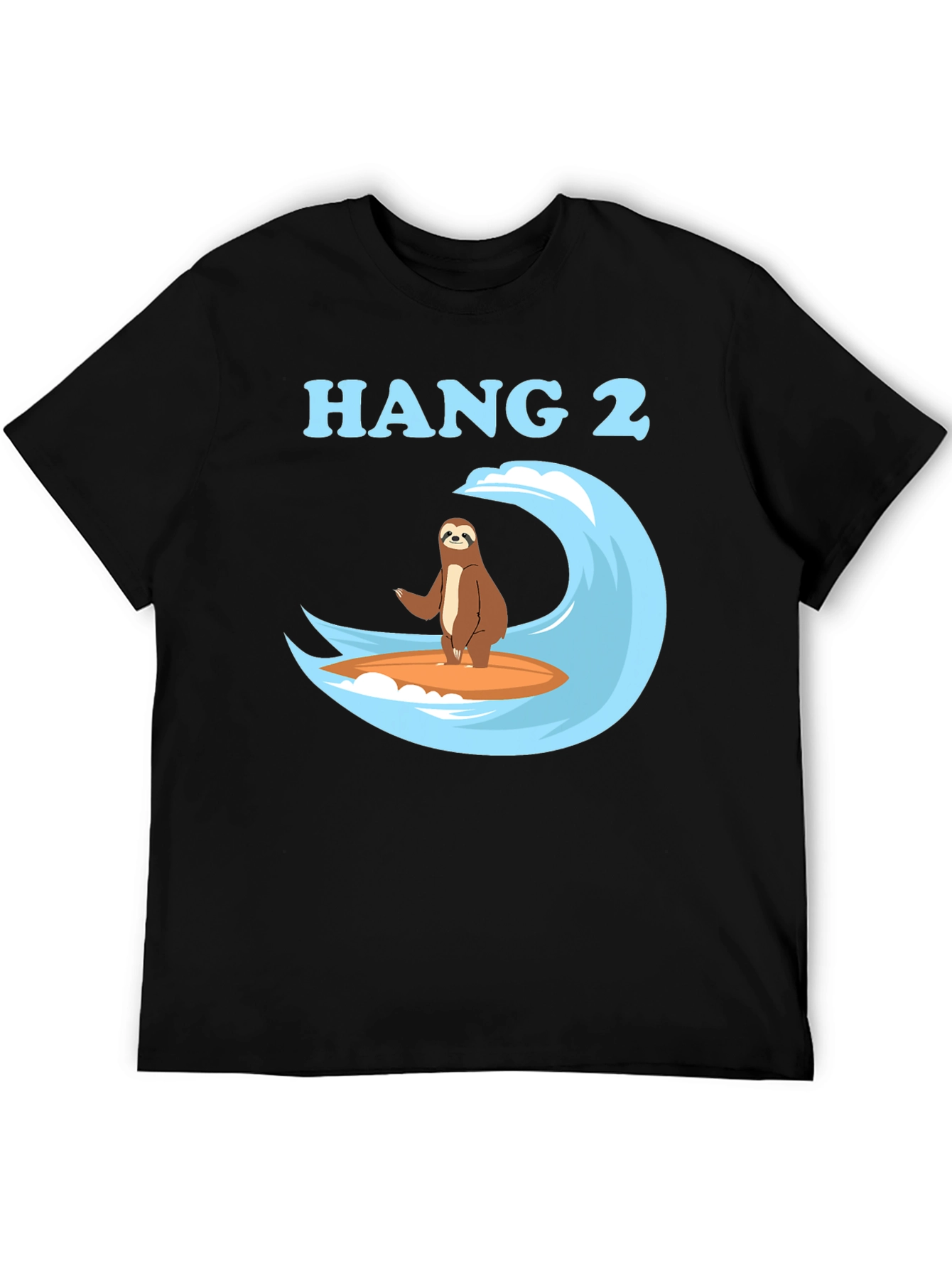 Hang 2 Sloth Surfing Graphic Tee - Black Cotton T-Shirt