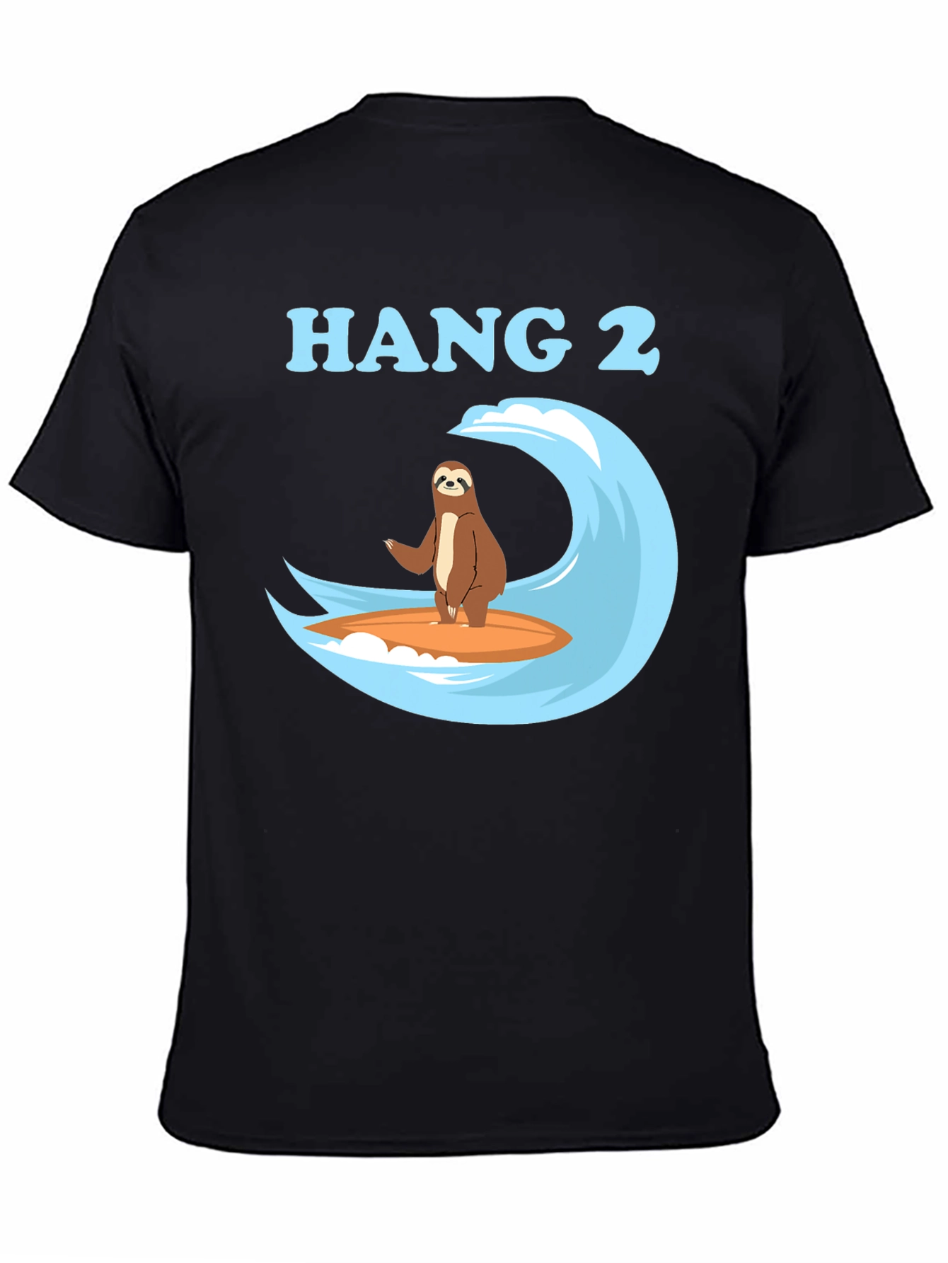 Hang 2 Sloth Surfing Graphic Tee - Black Cotton T-Shirt