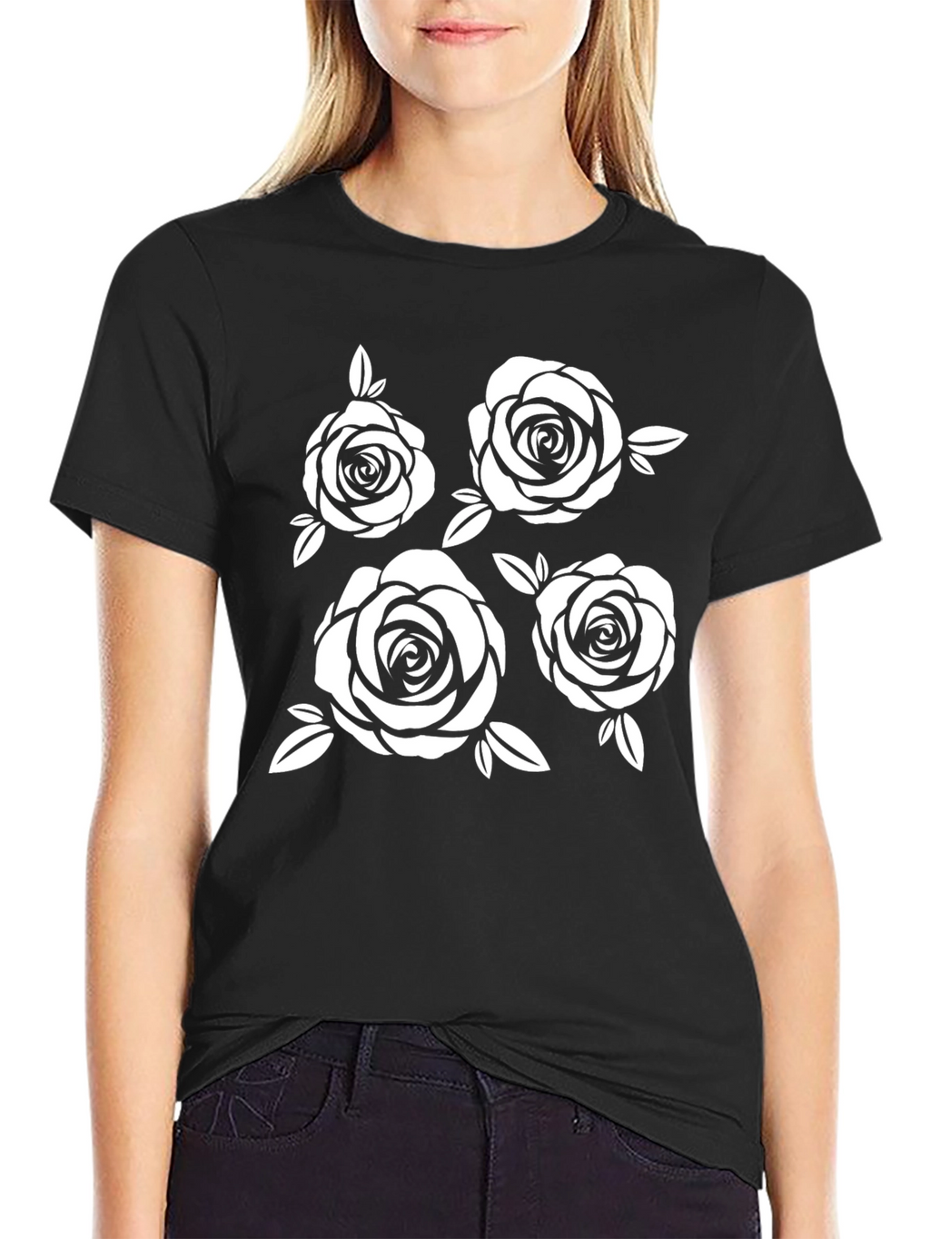 Floral Rose Graphic Black T-Shirt