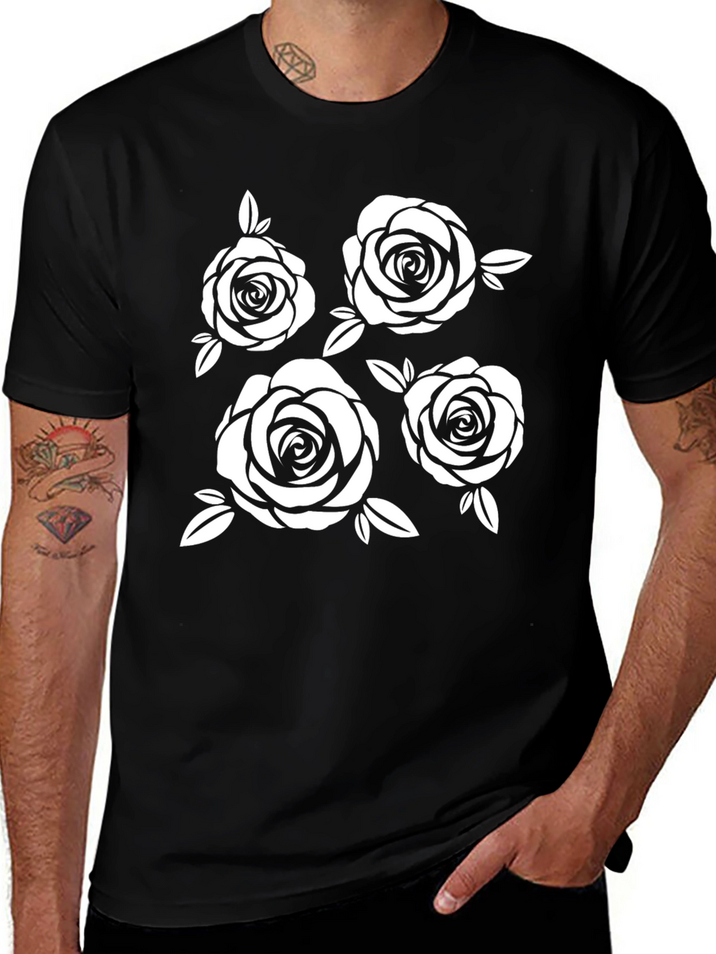 Floral Rose Graphic Black T-Shirt