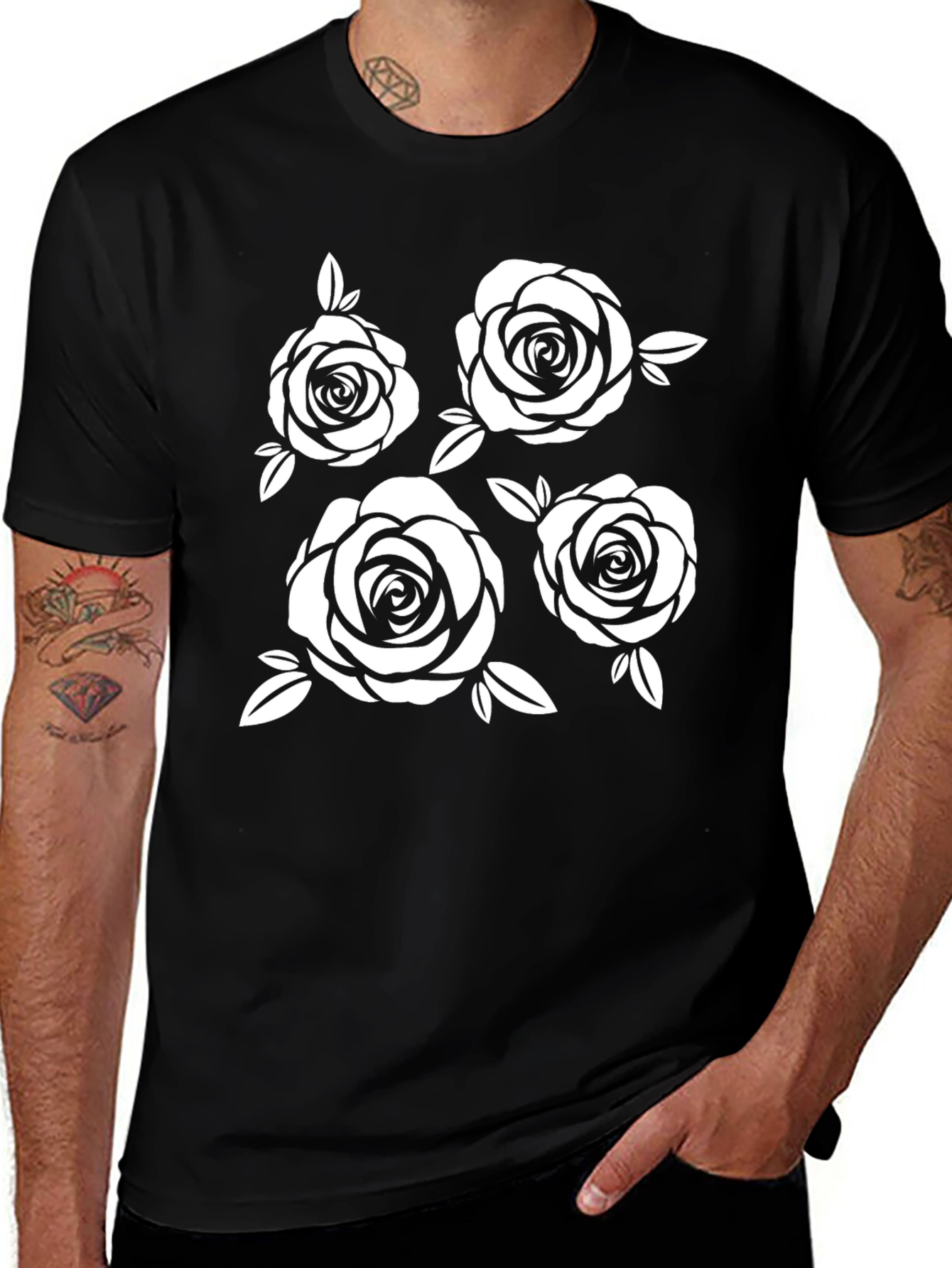 Floral Rose Graphic Black T-Shirt