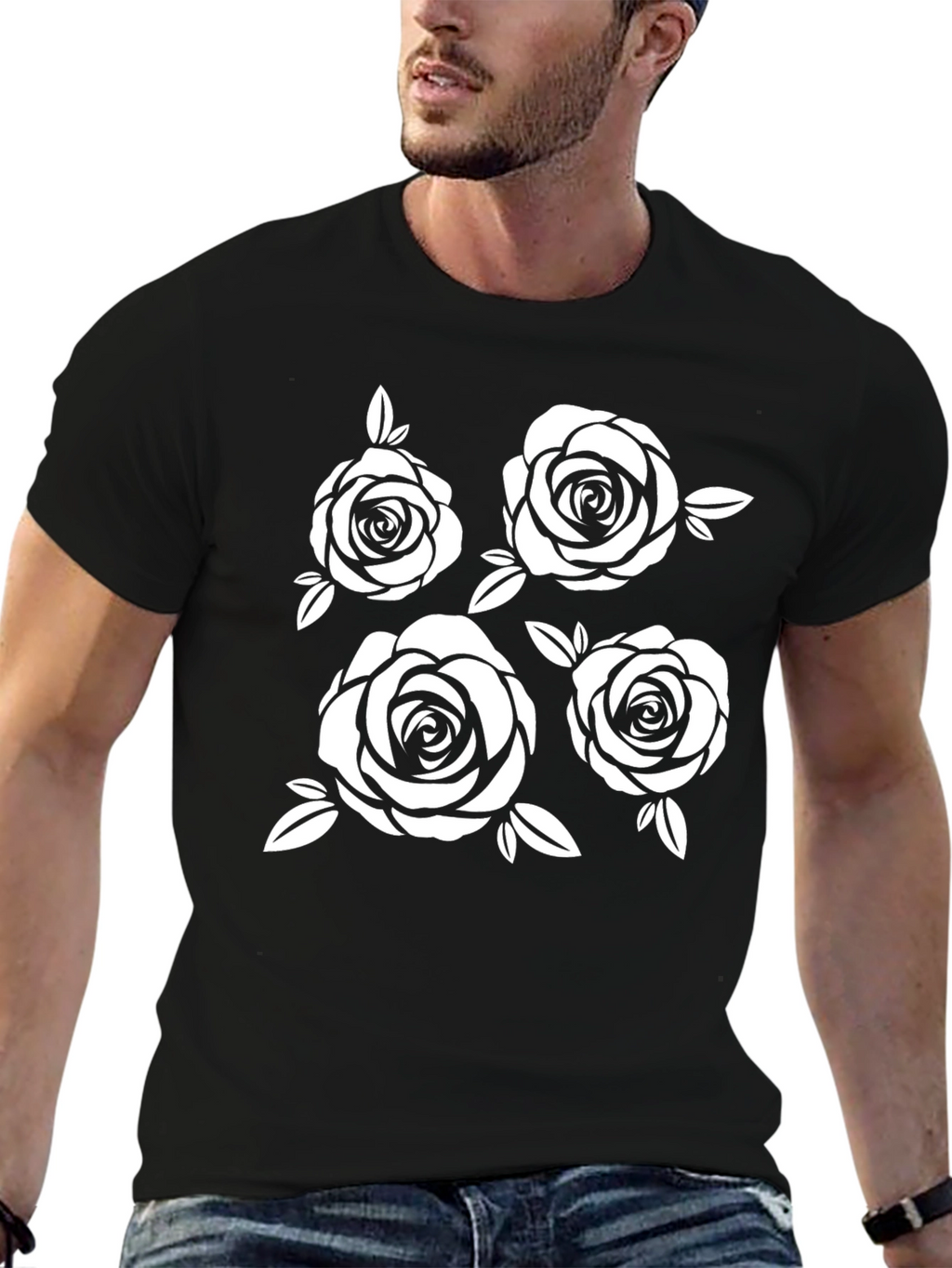 Floral Rose Graphic Black T-Shirt