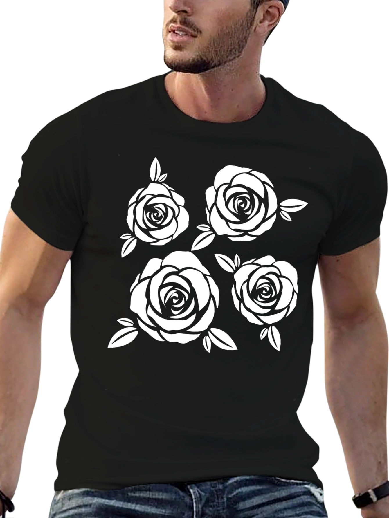Floral Rose Graphic Black T-Shirt