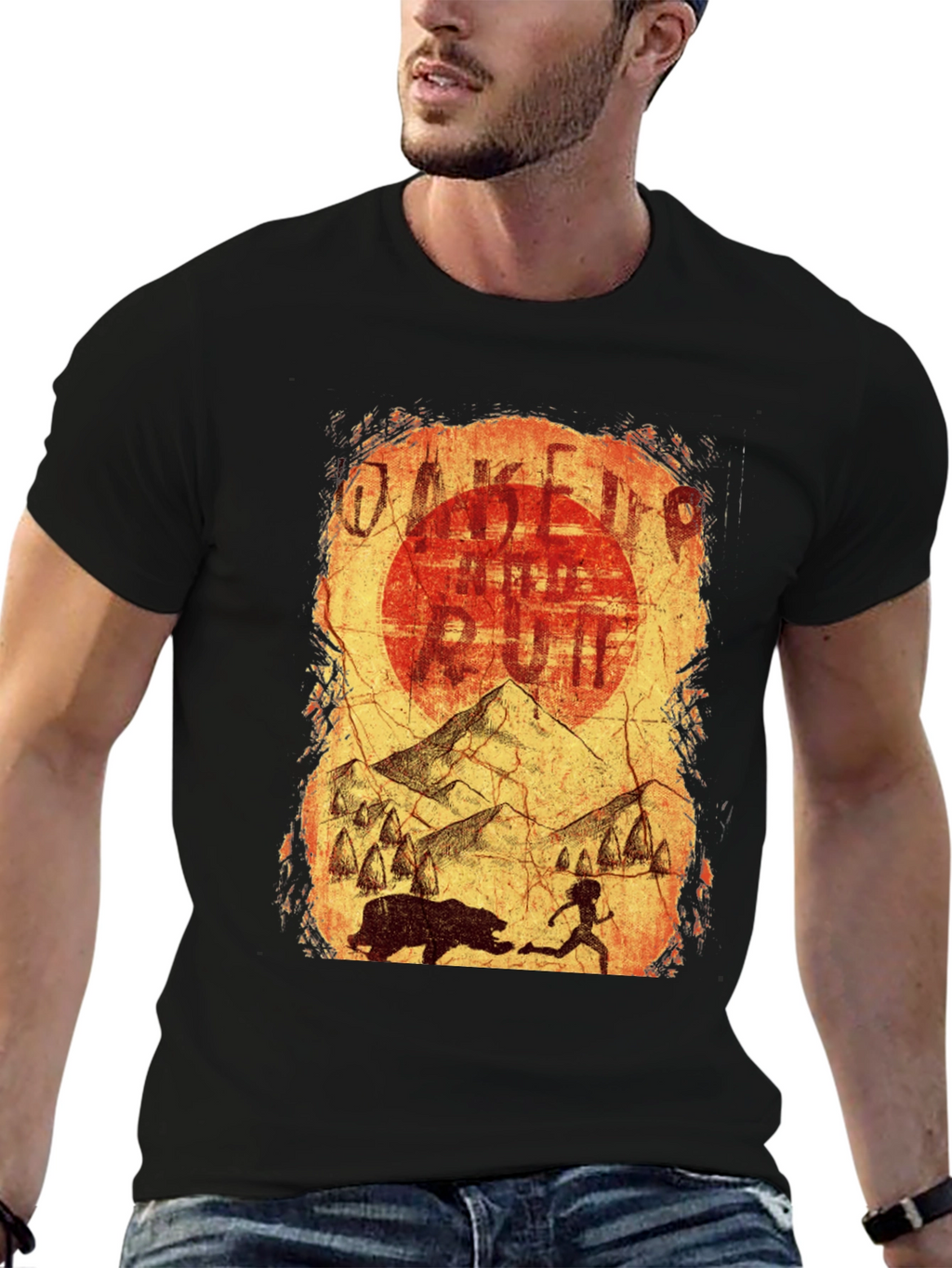 Wake Up & Run T-Shirt - Cave Art Style