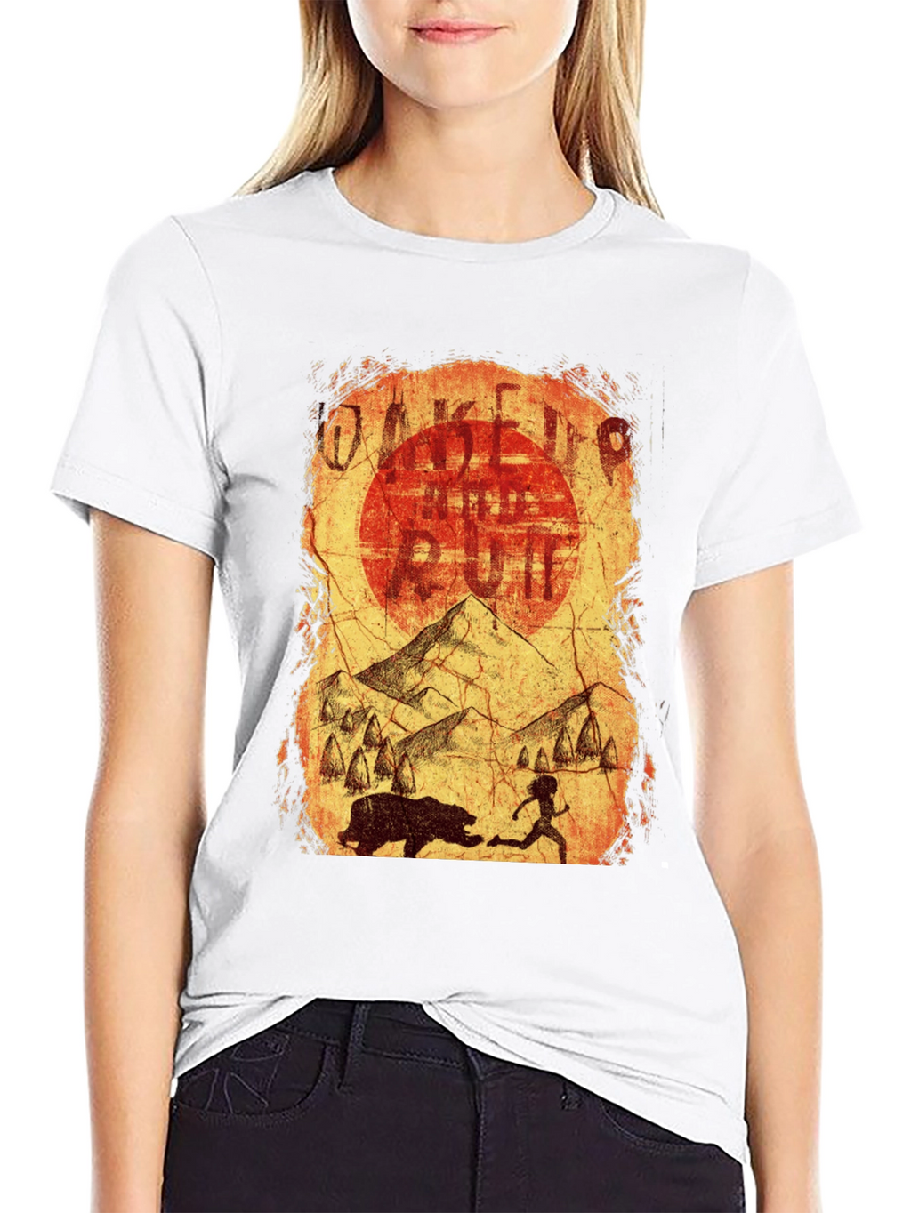 Wake Up & Run T-Shirt - Cave Art Style
