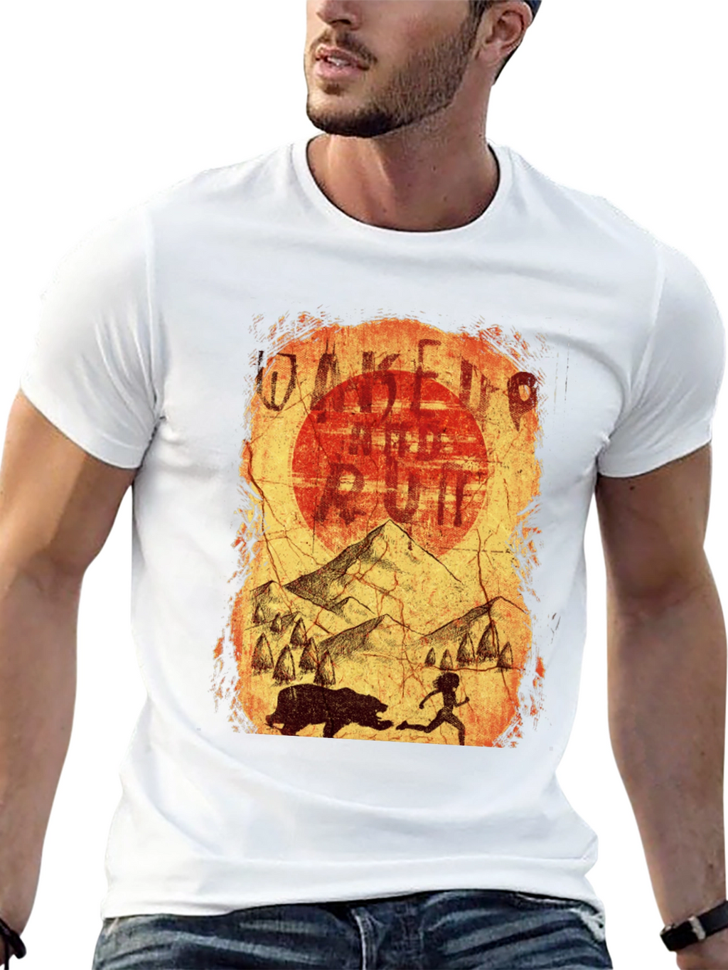 Wake Up & Run T-Shirt - Cave Art Style